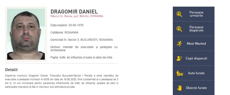 Daniel Dragomir, dat în urmărire de Poliția Română