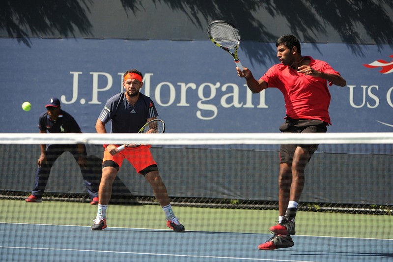 September 5, 2015 - Rohan Bopanna/Florin Mergea in action in a men's doubles second-round match against Mariusz Fyrstenberg/Santiago Gonzalez during the 2015 US Open at the USTA Billie Jean King National Tennis Center in Flushing, NY. (USTA/Brian Friedman)