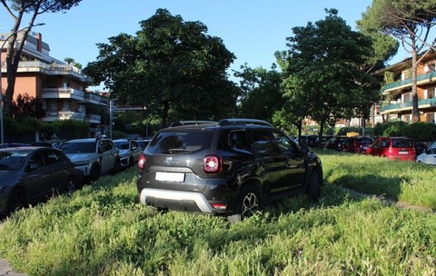 mașina dacia duster neagră, parcată pe iarbă