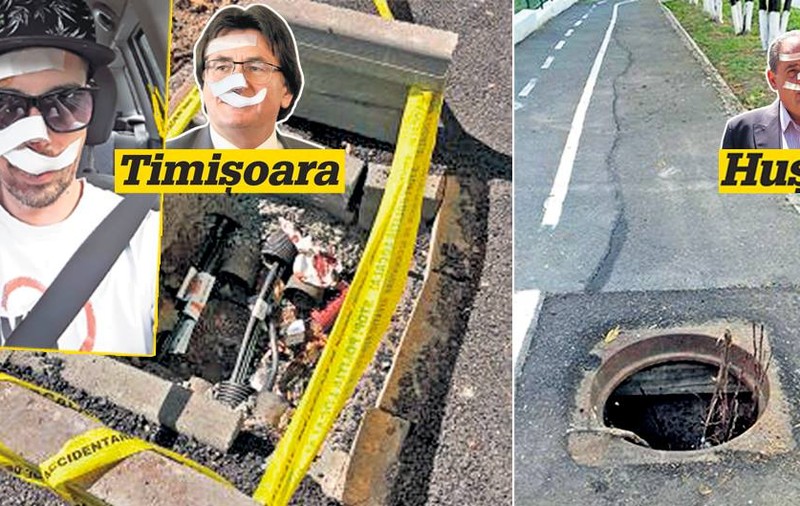 FOTO  / Oglindă, oglinjoară, care-i cea mai periculoasă groapă din țară? Cititorii ne-au trimis imagini cu gropi în care poți dispărea cu totul