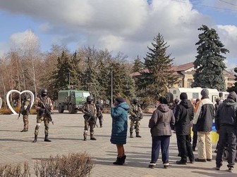 Proteste în Skadovskul ocupat. Foto: Telegram