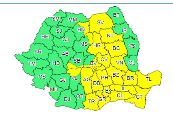 Zonele vizate de avertizarea meteo