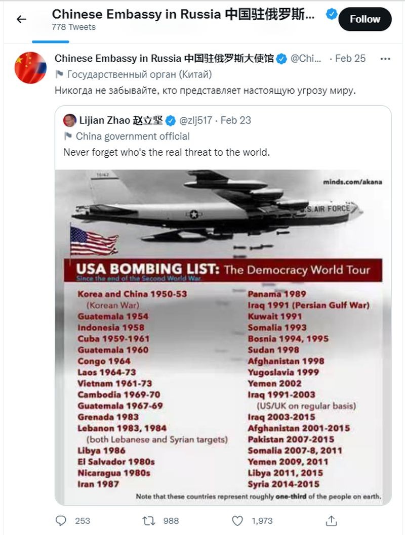 Foto Twitter Ambasada Chinei