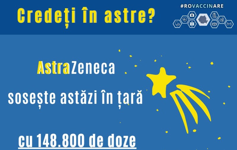 „Credeți în astre?”, gluma cu care CNCAV anunță că aproape 149.000 de vaccinuri de la AstraZeneca ajung în România