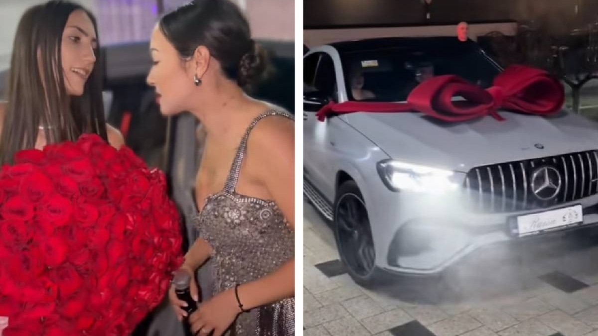 Vlăduța Lupău și o fată, la majoratul ei. Tânăra a primit cadou un Mercedes GLE 63 AMG