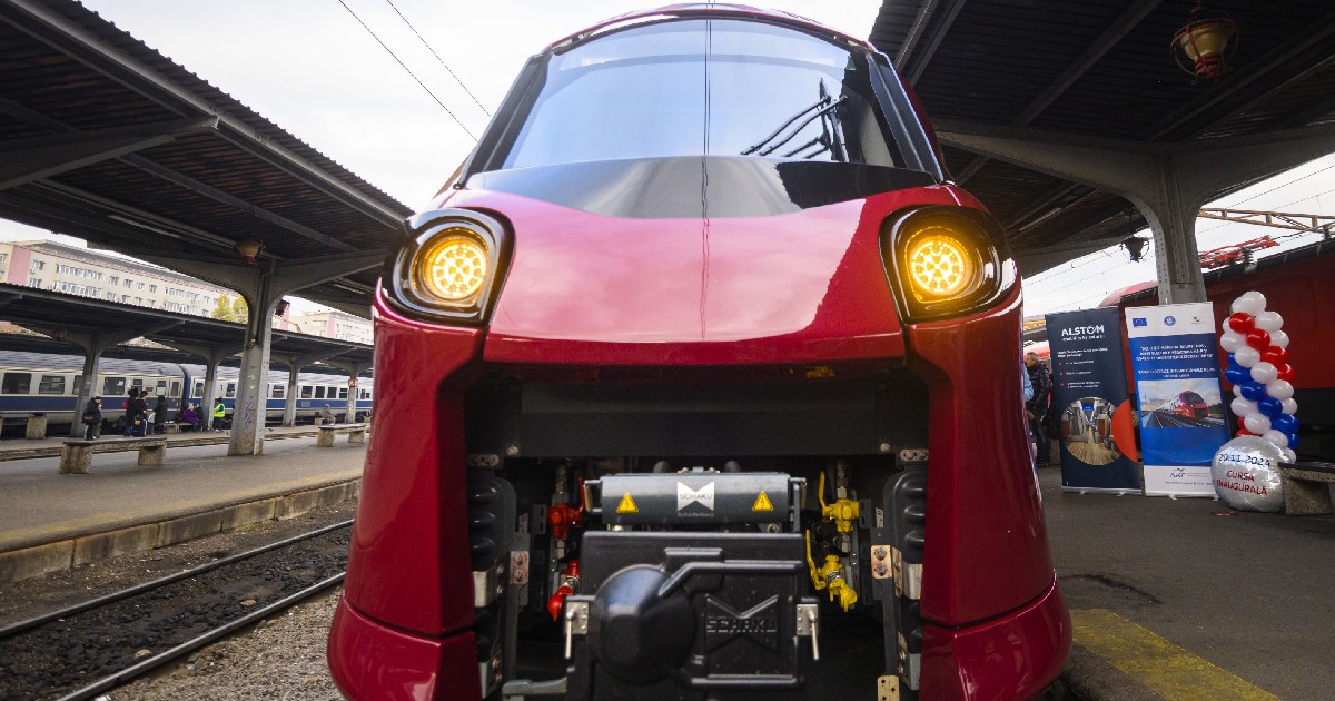 Primul tren electric nou, rama electrica RE-IR TS02 Alstom Coradia Stream, operat de CFR Calatori pe ruta Bucuresti Nord- Brasov, 20 noiembrie 2024.