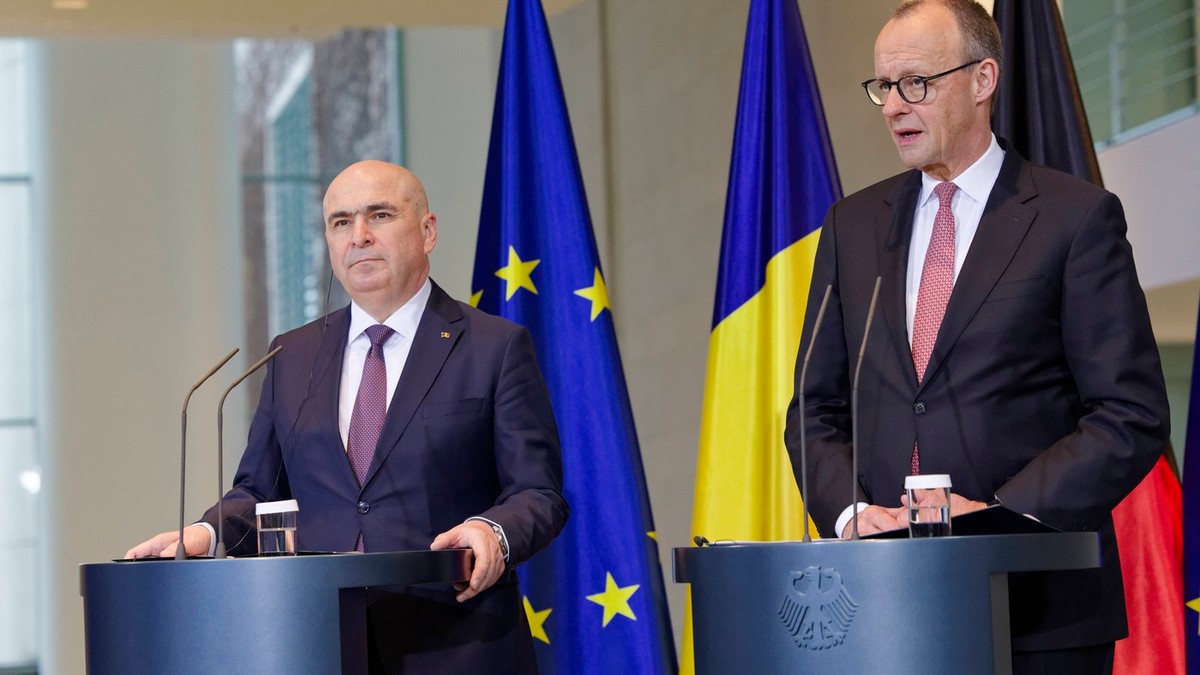 Friedrich Merz și Ilie Bolojan într-o conferiință de presă la Berlin Foto: Profimedia