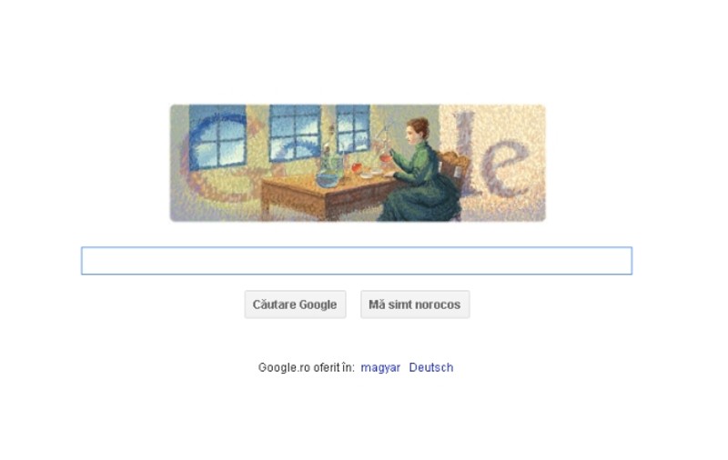 Google celebrează 144 de la naşterea Mariei Curie cu un logo special