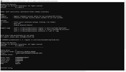 Aplicaţia Recuperare fişiere Windows