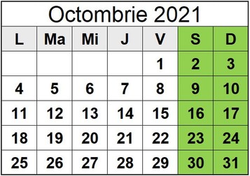 Calendar octombrie 2021. În luna septembrie nu sunt zile libere legale