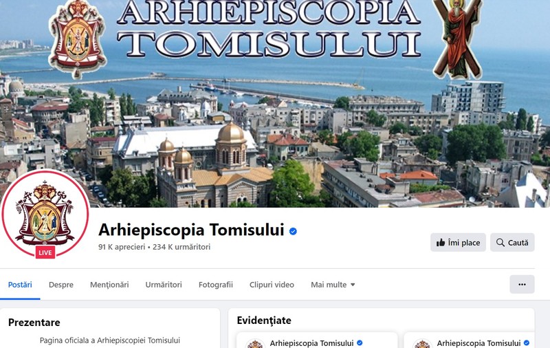 Pagina de Facebook a Arhiepiscopiei Tomisului, atacată: Contul nu mai este administrat de reprezentanţii instituţiei