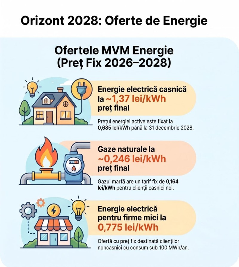 Oferte de energie MVM. Infografic realizat cu ajutorul Inteligenței Artificiale