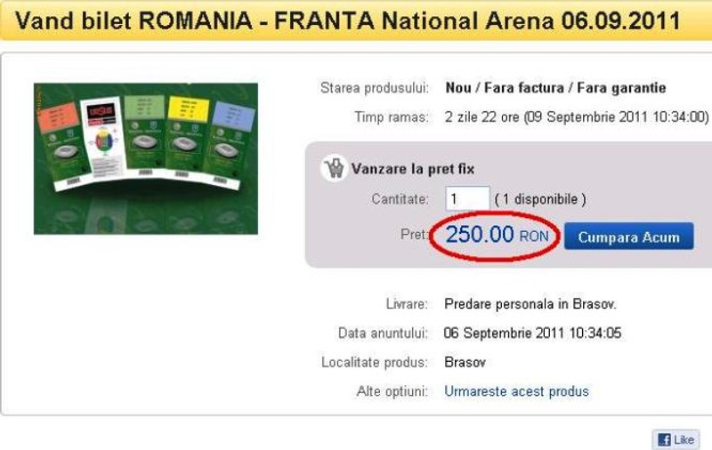 Bişniţă online cu bilete la România-Franţa
