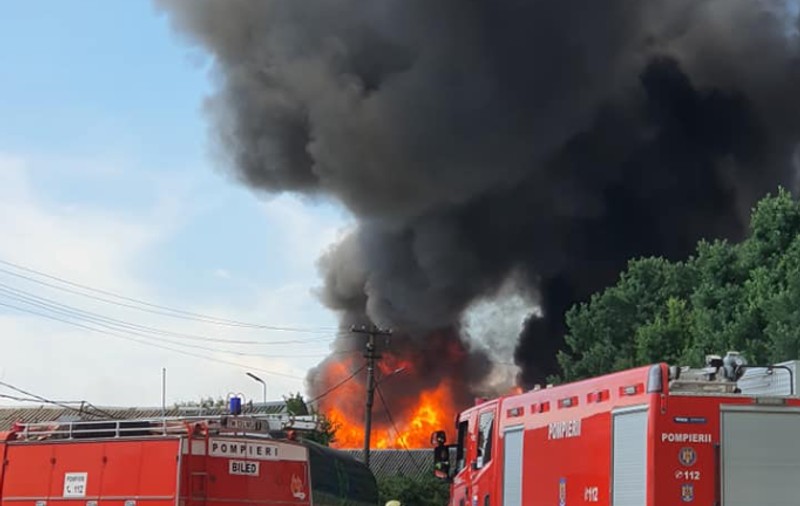 VIDEO |  Incendiu puternic în Timiș. Ard deșeuri plastice. A fost sesizată și Garda de Mediu