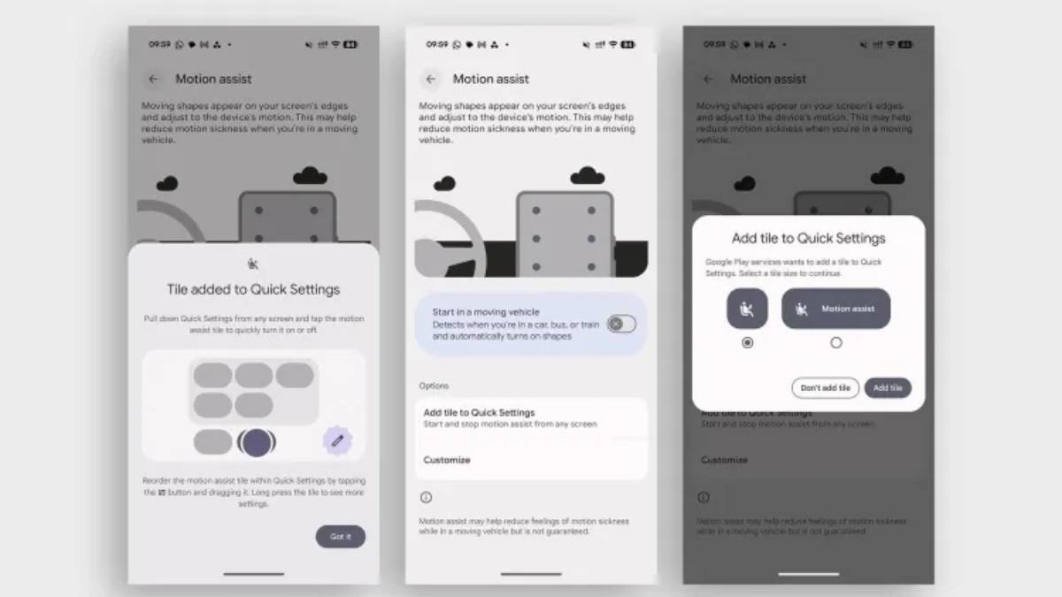 Capturi de ecran cu funcția Motion Assist de pe Android.