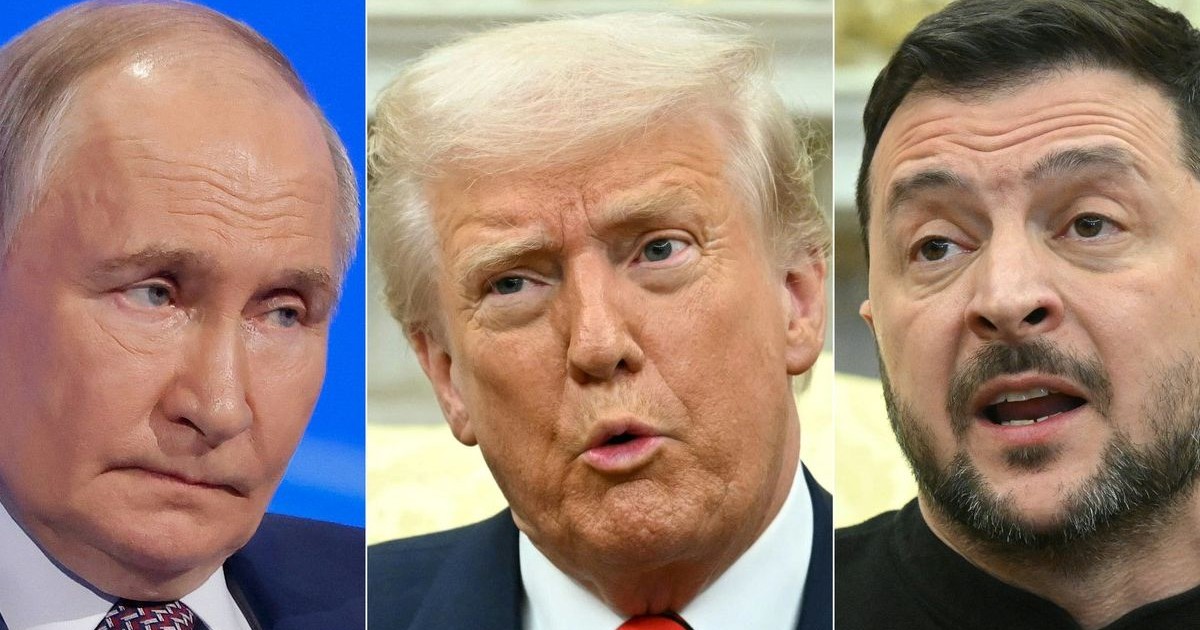 Colaj foto cu Vladimir Putin în stânga, Donald Trump în centru, și Volodimir Zelenski în dreapta Foto: Profimedia