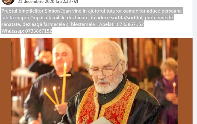 „Preotul” român care promite că împacă familiile dezbinate și dezleagă blestemele. Reacția bisericii: „Sunt escrocherii care nu au nimic creștinesc în ele”