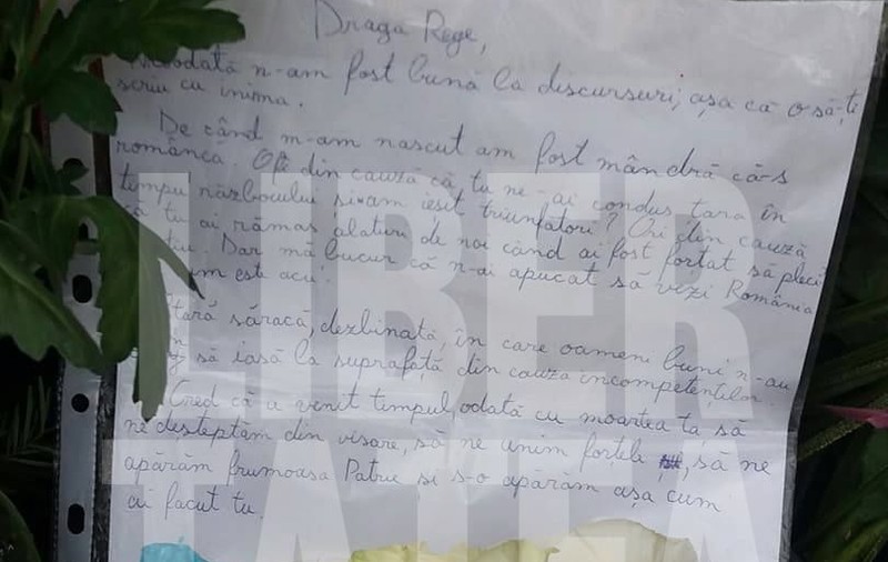 Scrisoarea emoționantă a unei eleve de clasa a V-a pentru Regele Mihai. „Mă bucur că n-ai apucat să vezi România așa cum este acum”