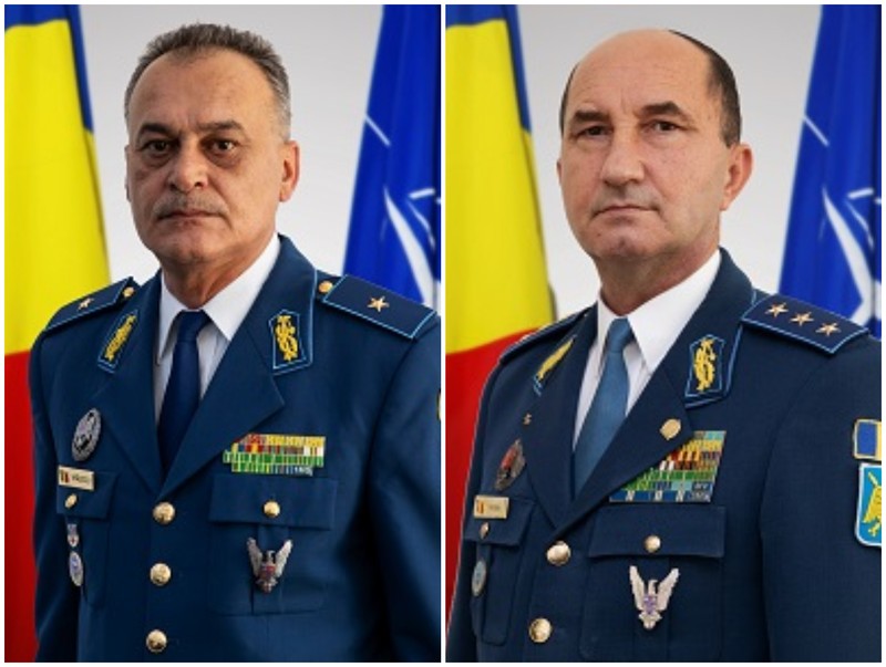 General de flotilă aeriană Valerică Vrăjescu (stânga) și generalul-locotenent Viorel Pană (dreapta), șeful Statului Major al Forțelor Aeriene. Ambii au 55 de ani, Vrăjescu a fost pilot pe elicoptere, iar Pană, de avioane militare. Pană e șeful aviației, ca șef al Statului Major, iar Vrăjescu e numărul doi, ca adjunct și comandant al Comandamentul Componentei Aeriene (CCA), entitate care coordonează operațiunile de zbor.