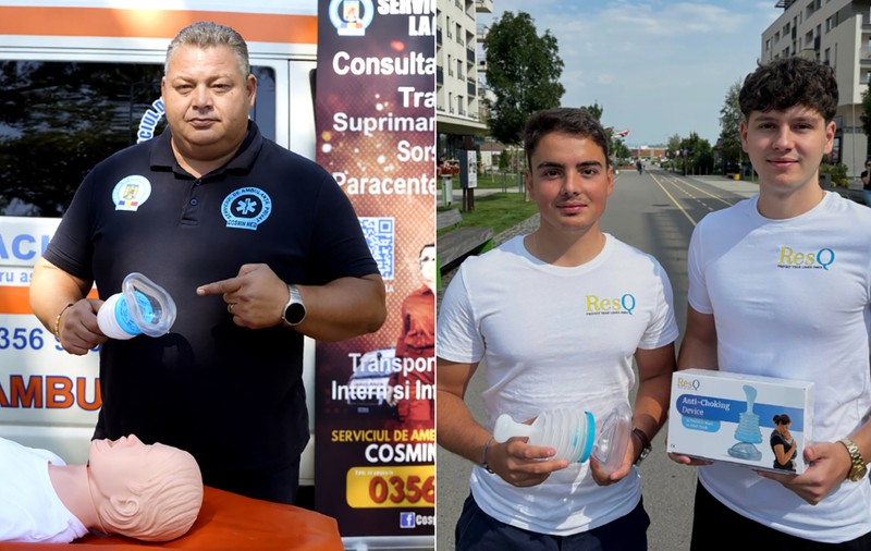 Pompa anti-sufocare vândută de doi tineri români. „Pur și simplu trageți în sus pentru a îndepărta blocajul din gâtul victimei”