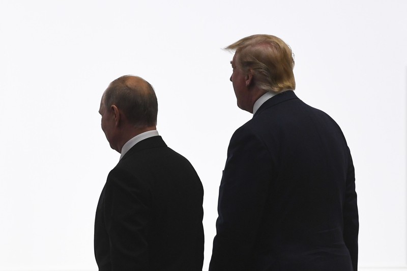 Donald Trump și Vladimir Putin în timpul summitului G20 din Japonia, 2019. Foto: Lukas Coch/AAP/dpa