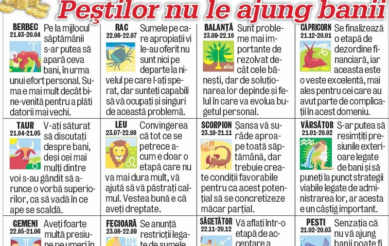 Horoscop | Cum stăm cu banii săptămâna viitoare