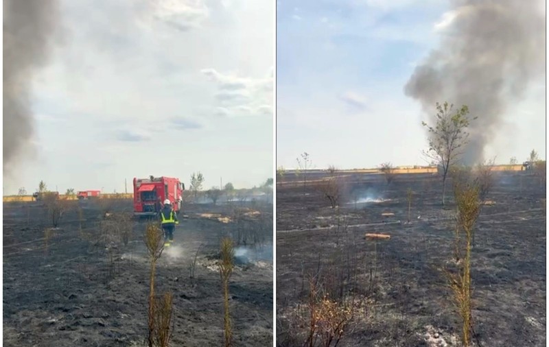 Incendiu de vegetație puternic în Popești Leordeni. Mașina pompierilor, afectată de foc din cauza rafalelor de vânt. S-a emis Ro-Alert