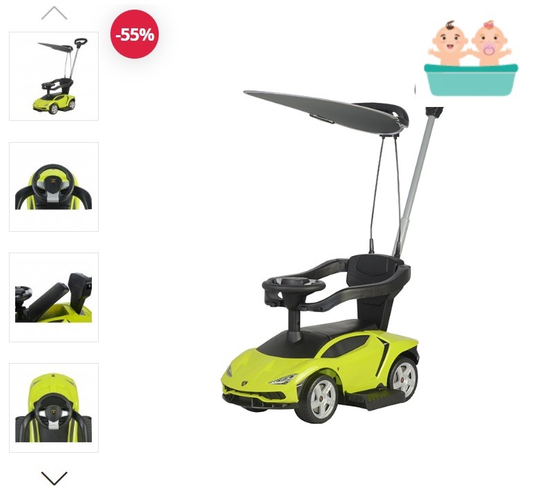 Mașinuța fără pedale cu mâner parental Lamborghini Centenario Green