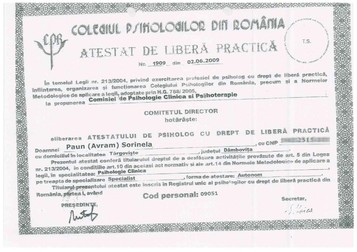 Atestatul depus la dosar de Sorinela Paraschiv