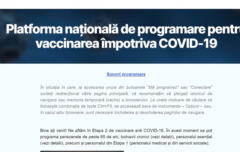 Platforma online pentru programări la vaccinarea anti-COVID, reparată după ce nu a funcționat aproximativ două ore de dimineață
