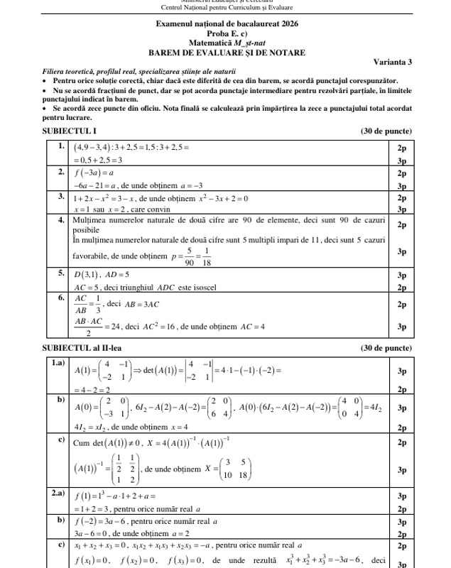 Subiectele la Matematică la BAC 2026. Ce le-a picat elevilor la proba obligatorie a profilului la Bacalaureat