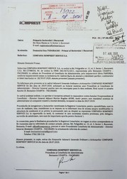 Adresa către Primăria Sector 1 prin care Beniamin Cioantă - Păcuraru semnează în numele Romprest, spunând că el a devenit reprezentant legal. ”Relațiile dintre primarul PSD Tudorache și Maricel Păcuraru sunt foarte bune, astfel încât primăria nici n-a verificat că această schimbare n-a avut, de fapt, loc”, susțin oameni din Romprest.
