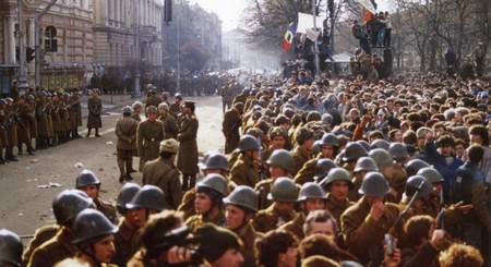 Imagine de pe străzile Aradului la Revoluție.