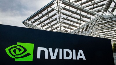 FILED - 23 February 2024, US, Santa Clara: The logo of the chip company Nvidia pictured at the headquarters in Silicon Valley. Photo: Andrej Sokolow/dpa