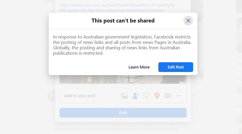 Ce se întâmplă când încerci să postezi din România o știre de pe un site australian