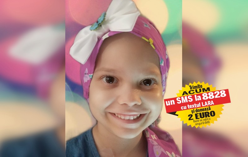 Pentru a supraviețui, Lara are nevoie de 1.500.000 de dolari. Fetița de 5 ani, care se luptă cu leucemia, trebuie să facă un tratament de lungă durată în SUA