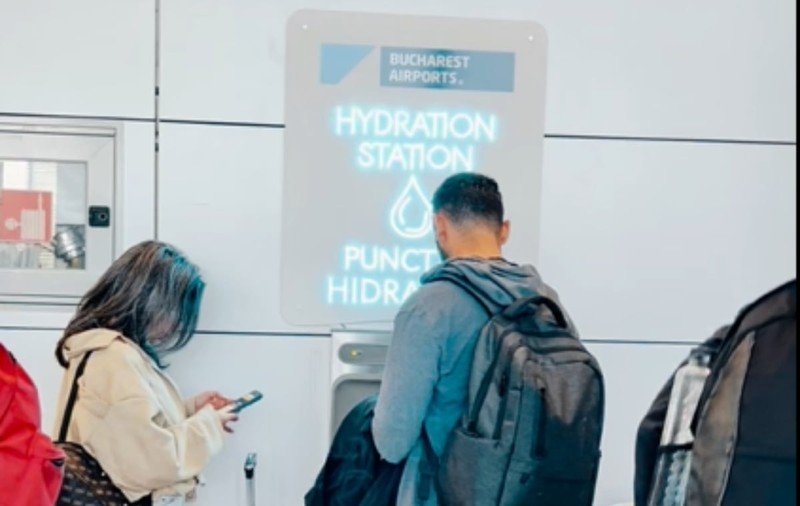 10 stații cu apă gratuită pentru pasagerii de pe aeroportul Otopeni. Primele cișmele au fost deja puse în funcțiune | VIDEO