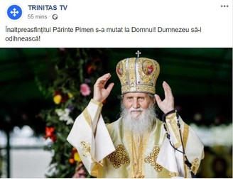 Postarea de pe pagina de Facebook a Trinitas TV