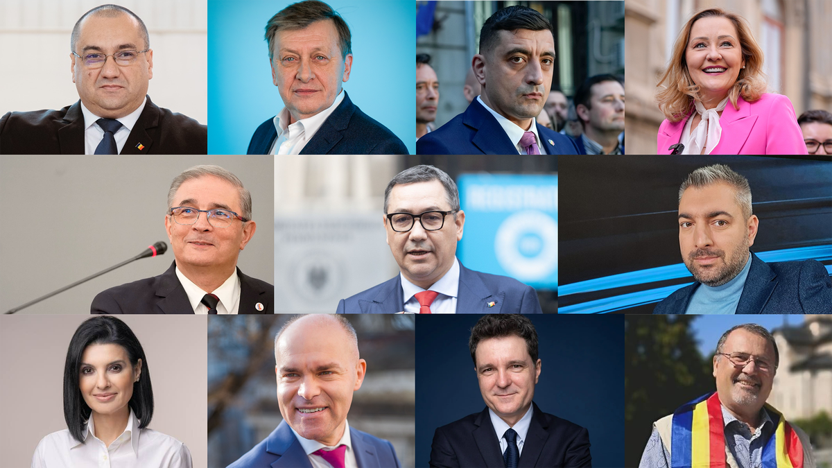 Candidații la alegerile prezidențiale din România, mai 2025: Cristian Terheș, Crin Antonescu, George Simion, Elena Lasconi, Silviu Predoiu, Victor Ponta, Sebastian Popescu, Lavinia Șandru, Daniel Funeriu, Nicușor Dan, John Ion Ban (de la stânga spre dreapta)