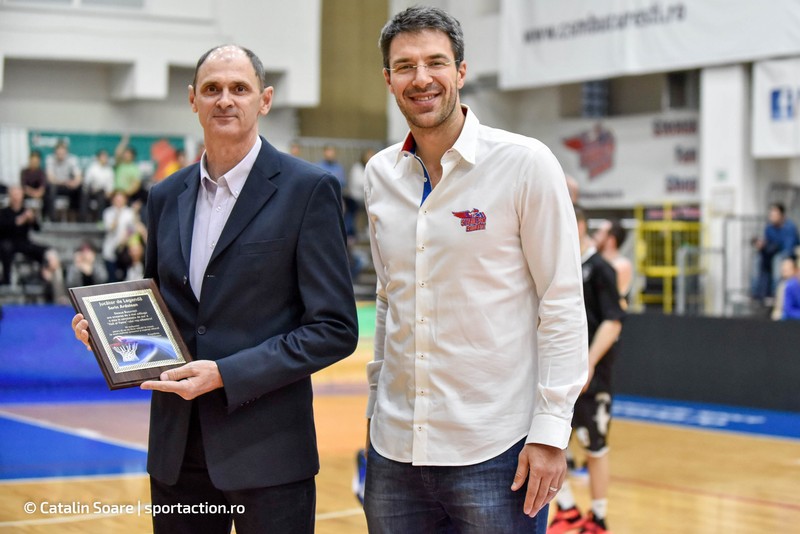 March 25, 2016: Sorin Ardelean a Steaua Basketball Legend and Virgil Stanescu the president of Steaua CSM EximBank Bucharest in action during the LNBM - Men's National Basketball League Romania game between Steaua CSM EximBank Bucharest (ROU) vs U BT Cluj (ROU) at Sala Regimentului de Garda "Mihai Viteazul" in Bucharest, Romania ROU. Catalin Soare / sportaction.ro, picturedesk@sportaction.ro
