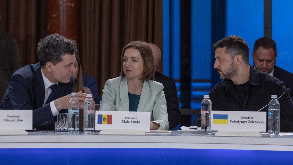 Nicușor Dan, Maia Sandu și Volodimir Zelenski, la un eveniment oficial