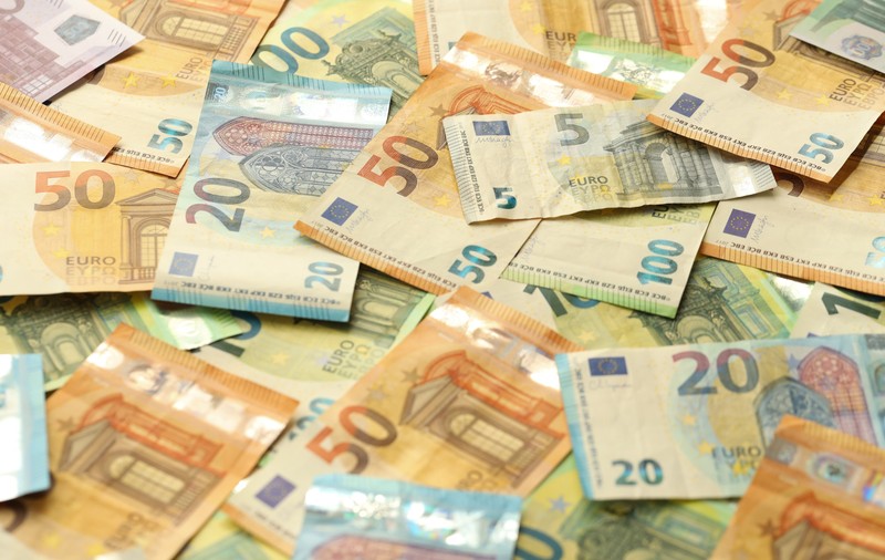 Many european euro money bills. Lot of banknotes of european union currency