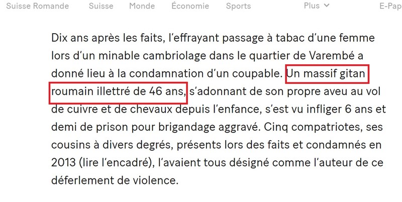 Fragmentul de text în care românul e identificat rasist. Foto: Captură 20 Minuten