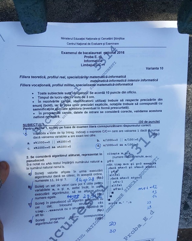 BACALAUREAT 2016. SUBIECTE ȘI BAREM EDU.RO. Ce subiecte au avut de rezolvat elevii