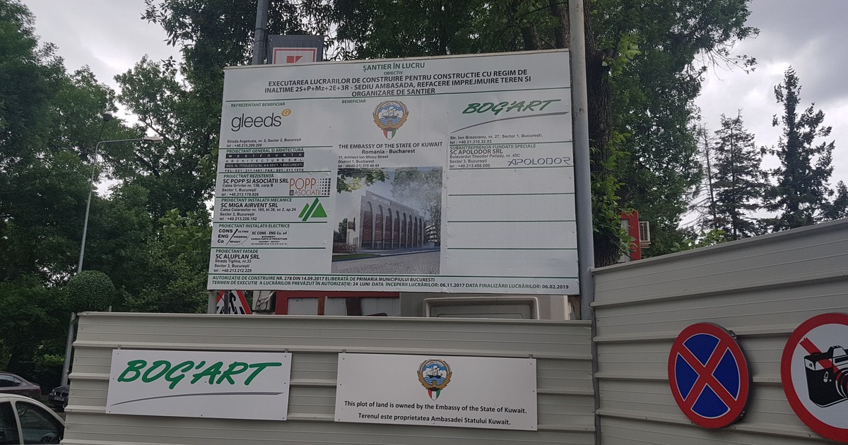 Ambasada Kuweitului își face sediu în fața casei lui Ceaușescu. Plăcuța care anunță începutul lucrărilor