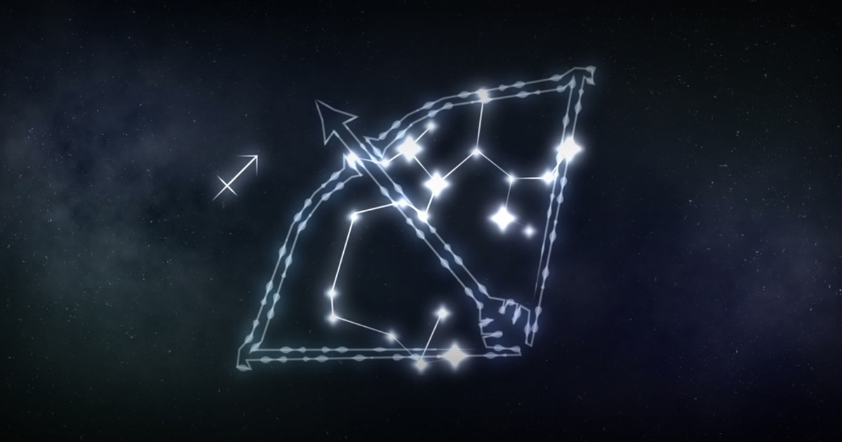 Zodia Săgetător în 2024. Un drum mai simplu spre succes - Imagine cu semnul zodiacal al săgetătorului format din stele unite cu linii strălucitoare, pe un fond negru.
