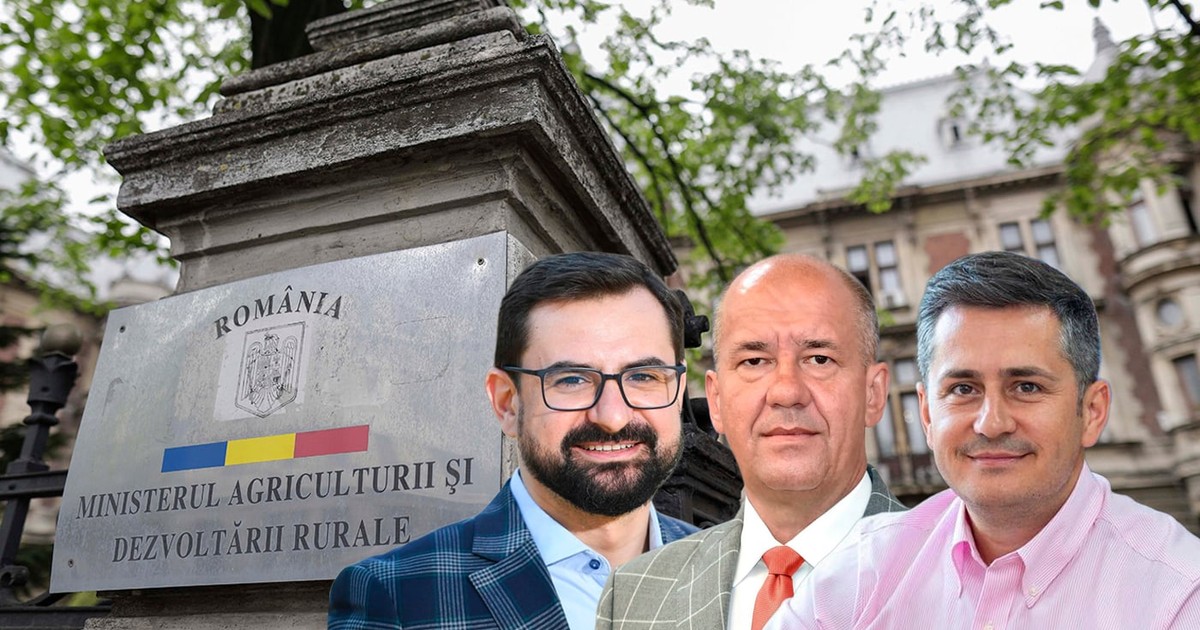 Un colaj cu sigla Ministerului Agriculturii si trei barbati