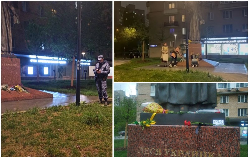 Polițiștii ruși au strâns și au aruncat florile aduse de moscoviți la monumentul Lesiei Ukrainka în memoria celor uciși la Uman și Nipru: „Mai bine dați vina pe Ucraina”