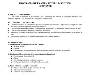 Programă Economie Bac 2022