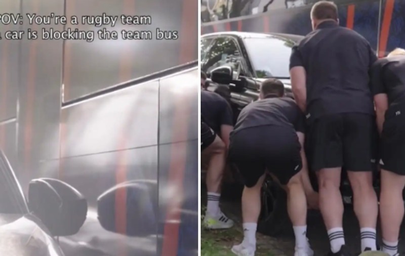 Rugbiștii neozeelandezi au luat pe sus o mașină de teren care bloca autocarul echipei: „Antrenament ușor pentru All Blacks”
